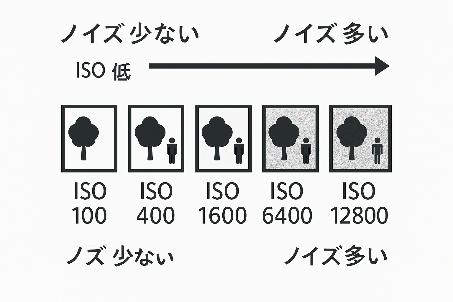 ISO感度を5段階ステップで解説。